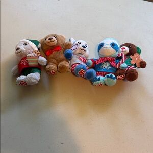 Set of 5 Holiday Plush Bears and Sloth Stuffed Animals - Multicolor